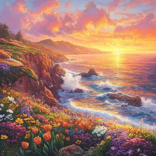 Rocks And Flowers By The Sea Diamond Art Kit