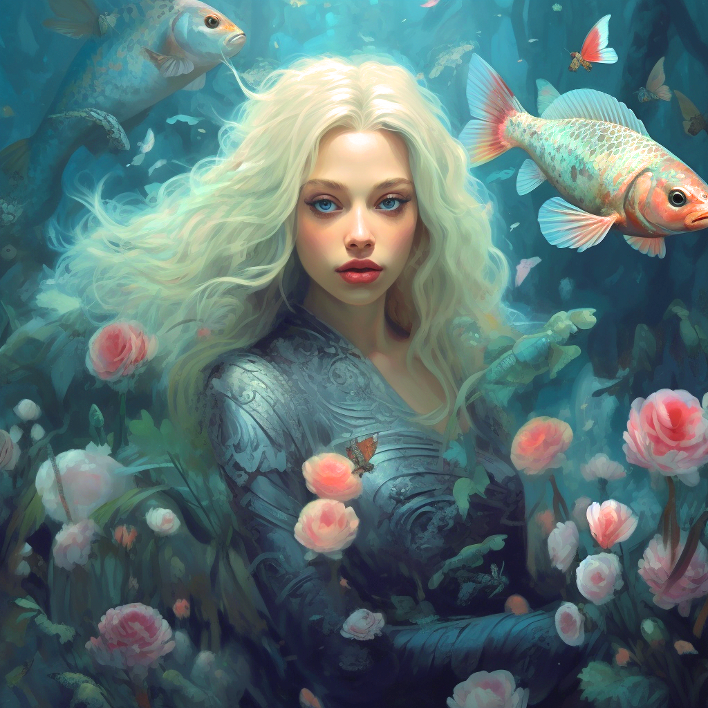Pink Flower Underwater Woman Diamond Art Kit