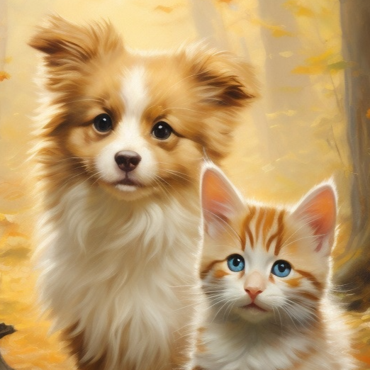 Puppy Kitten Golden Sunlight Diamond Art Kit