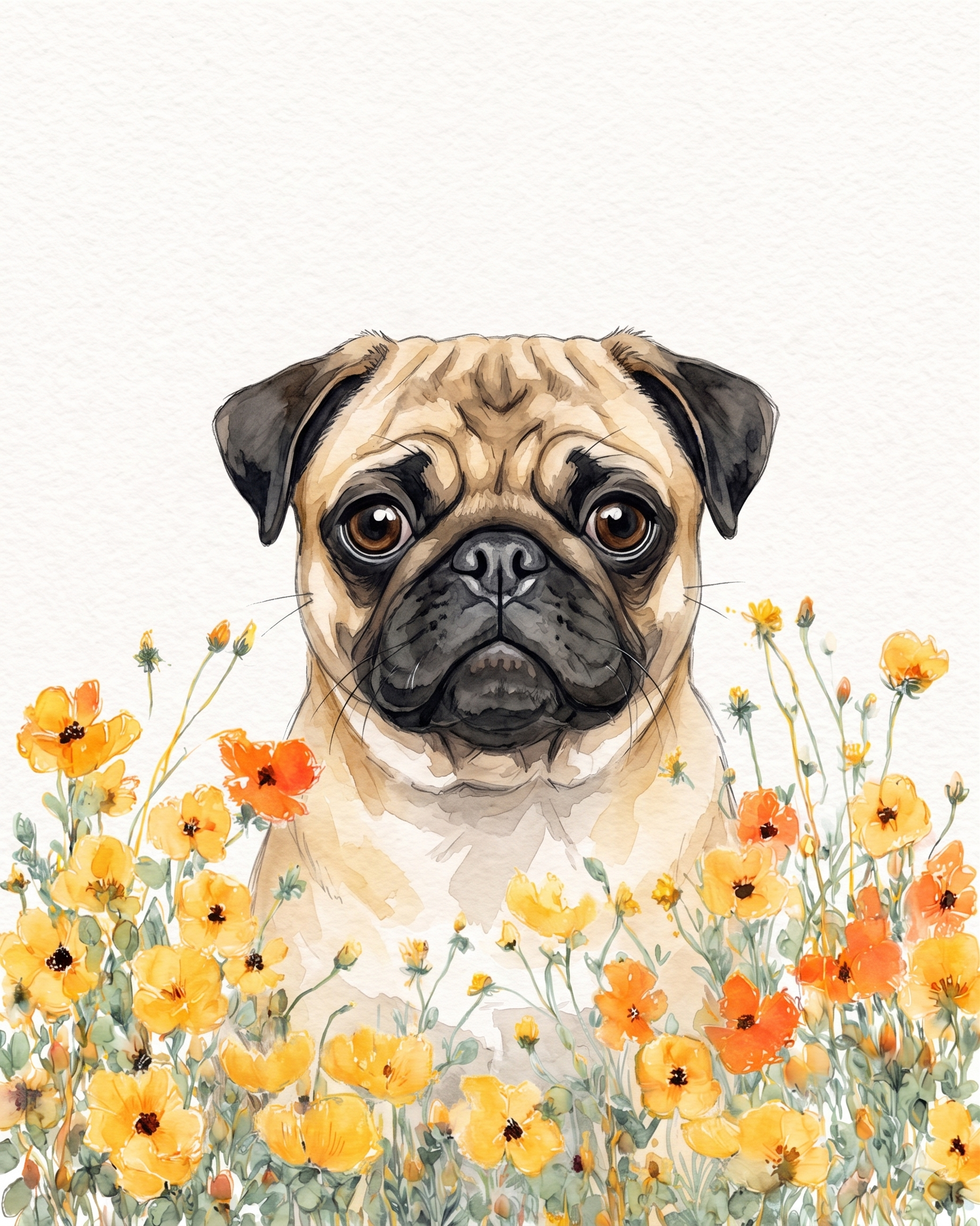 Yellow Poppies Pug Diamond Art Kit