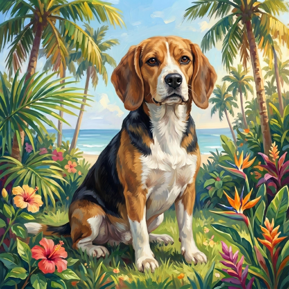 Palm Tree Summer Beagle Diamond Art Kit