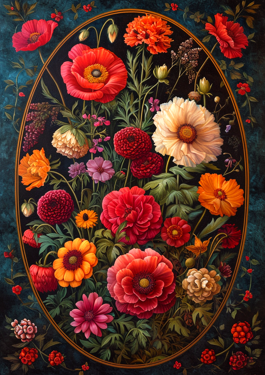 Oval Of Flowers Diamond Art Kit