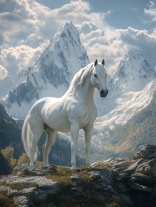 Rocky Mountain White Stallion Diamond Art Kit