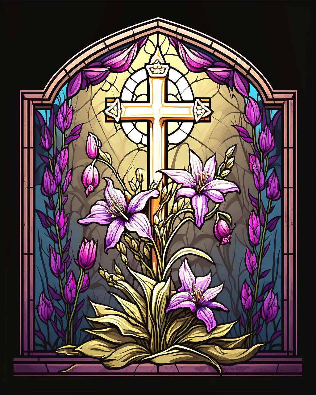 Cross Purple Lilies Abstract Diamond Art Kit