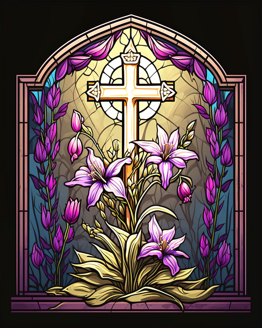 Cross Purple Lilies Abstract Diamond Art Kit