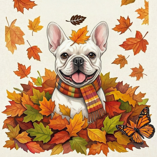 Falling Leaves White French Bulldog Diamond Art Kit