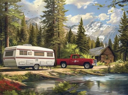Red Truck Trailer Cabin Diamond Art Kit