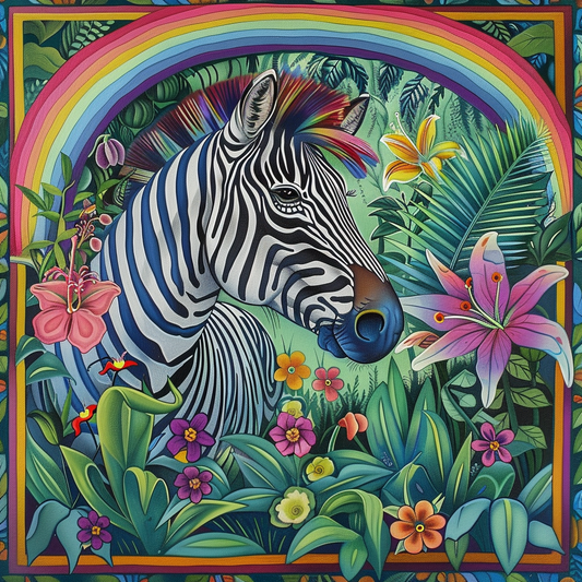 Pink Flower Rainbow Zebra Diamond Art Kit