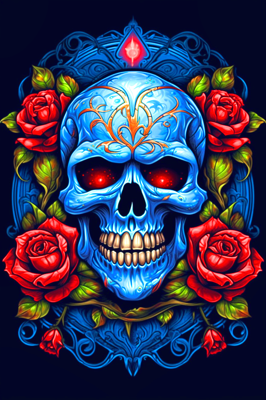 Blue Skull Red Roses Diamond Art Kit