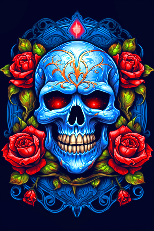 Blue Skull Red Roses Diamond Art Kit