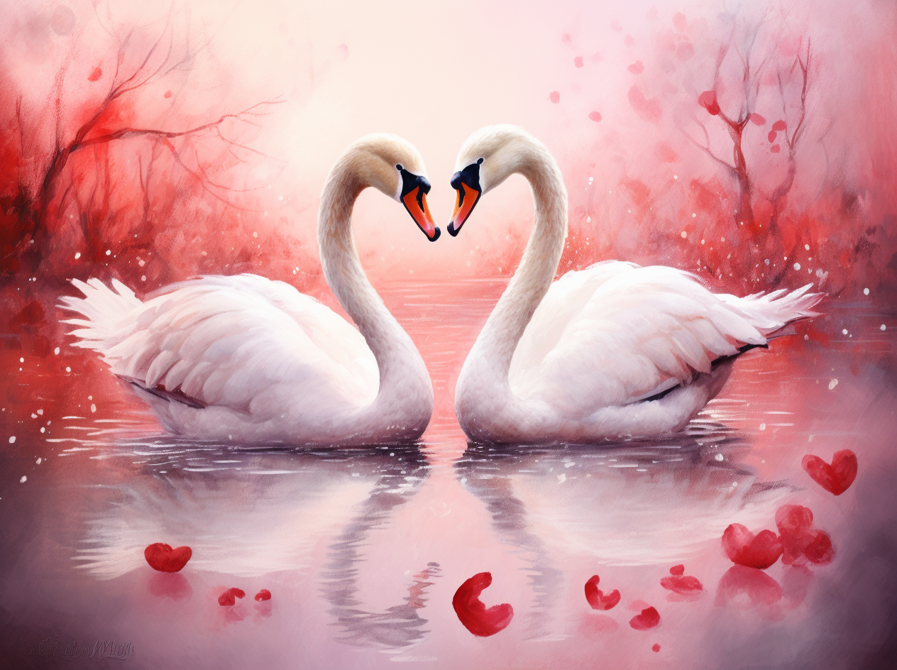 Red Watercolor White Swans Diamond Art Kit