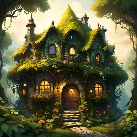 Green Mossy Cottage Diamond Art Kit