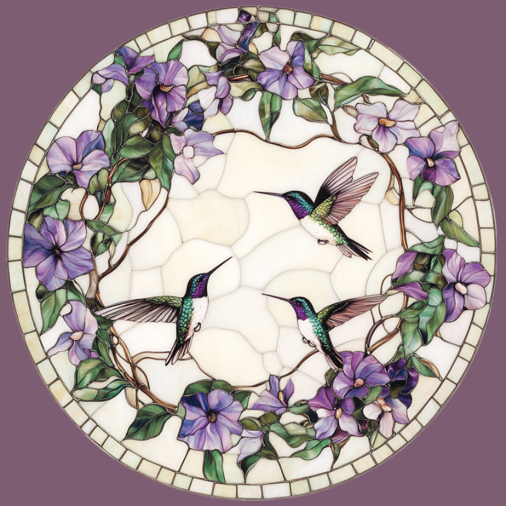 Abstract Purple Flower Hummingbird Circle Diamond Art Kit