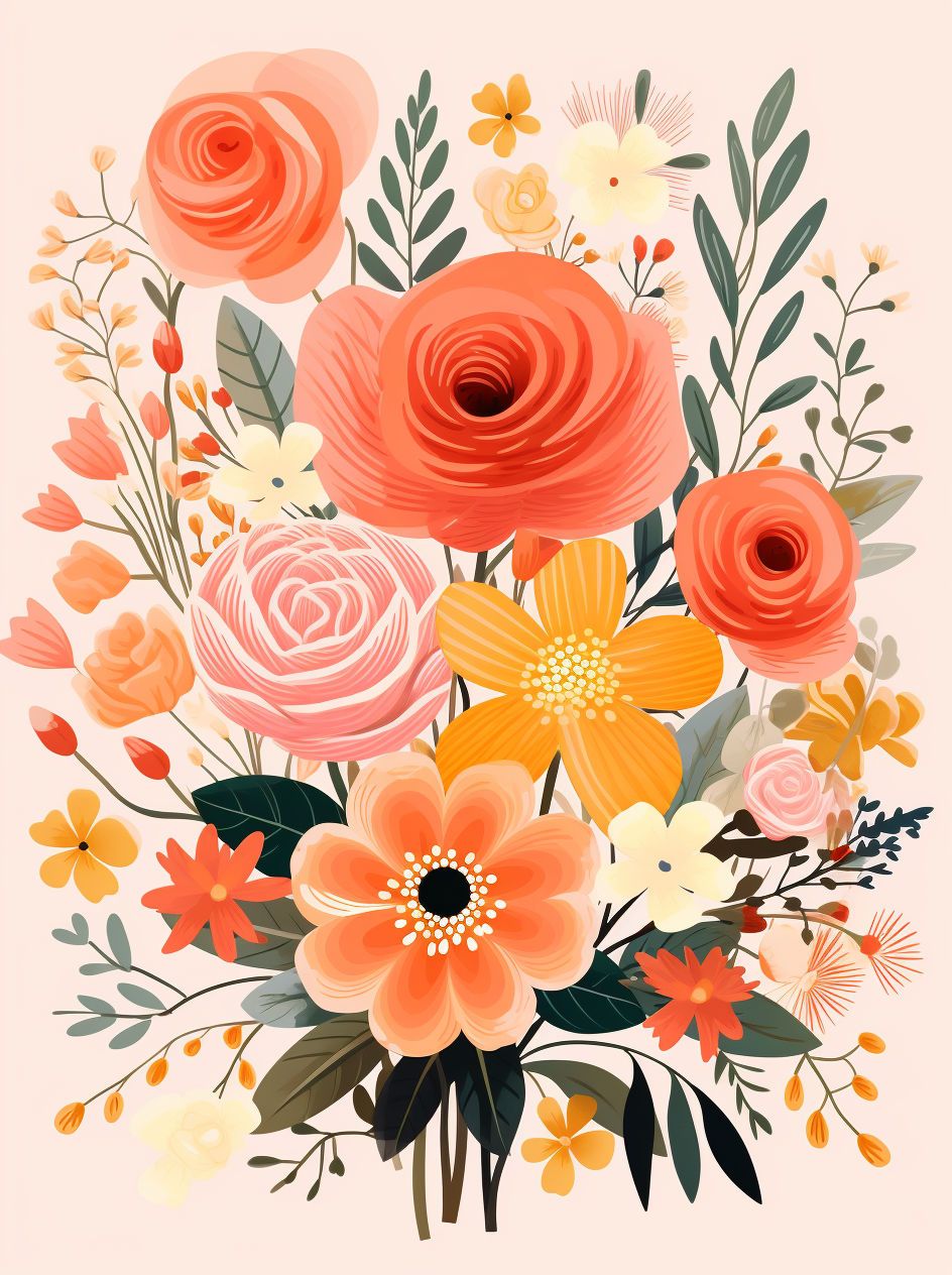 Orange Pink Flower Bouquet Diamond Art Kit