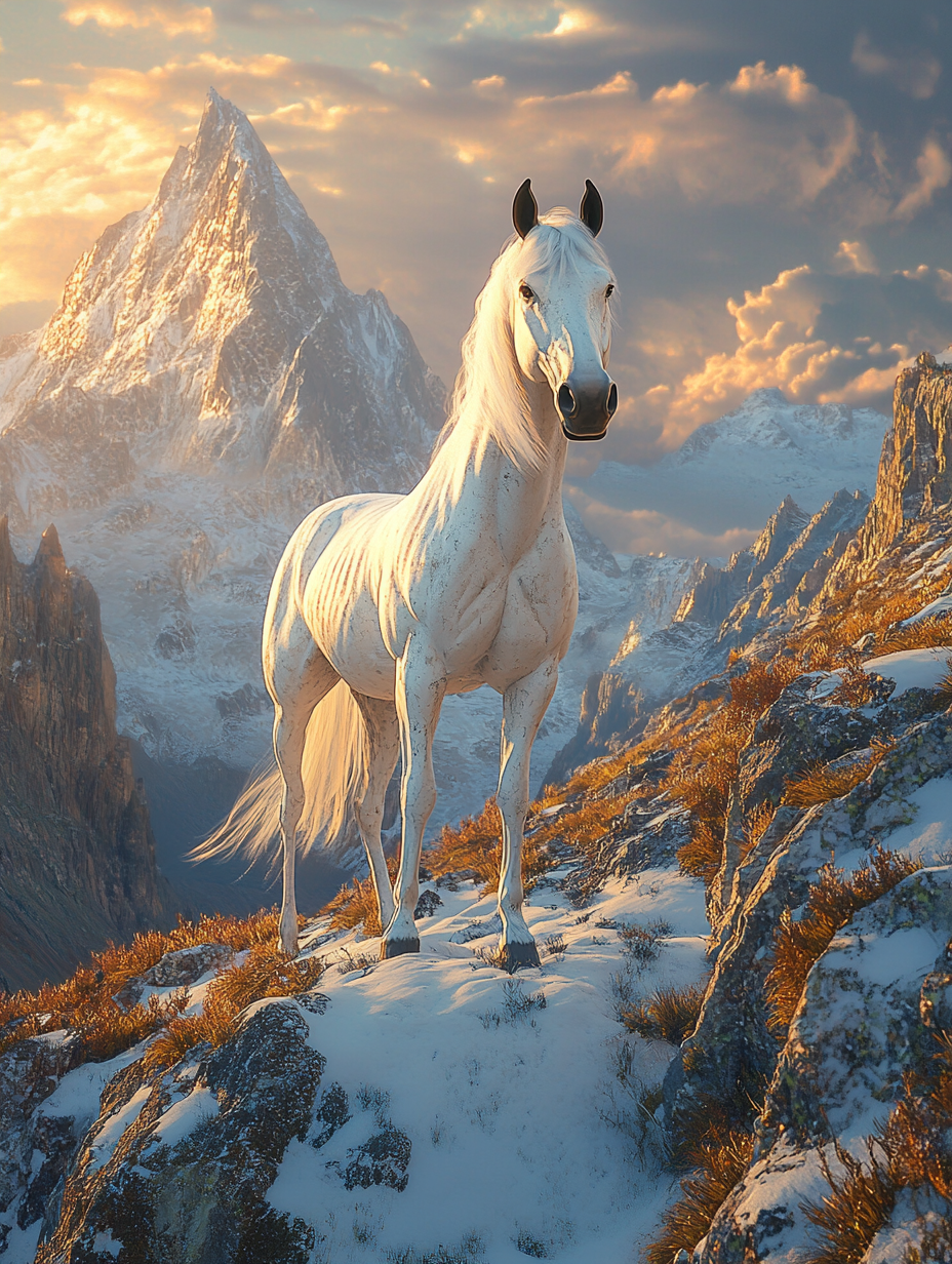 Snowy Mountain Whitehorse Diamond Art Kit