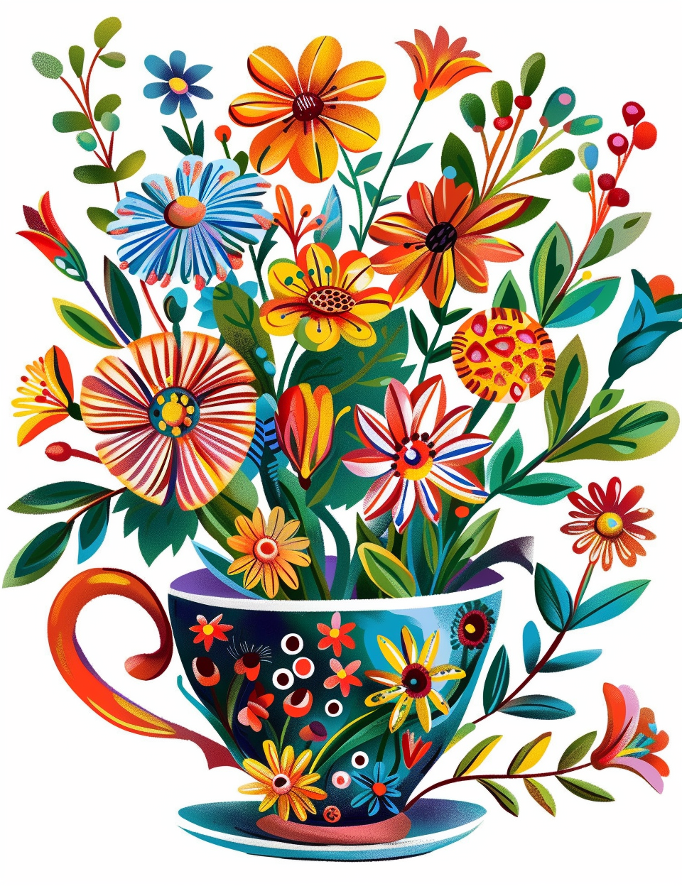 Flowery Teacup And Flowers Diamond Art Kit
