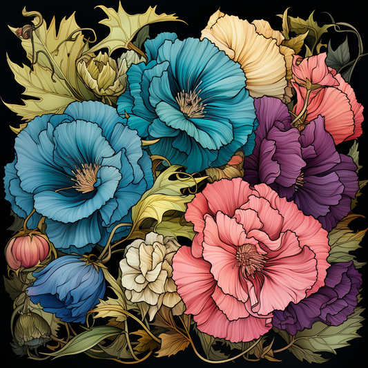 Group Of Colorful Peonies Diamond Art Kit