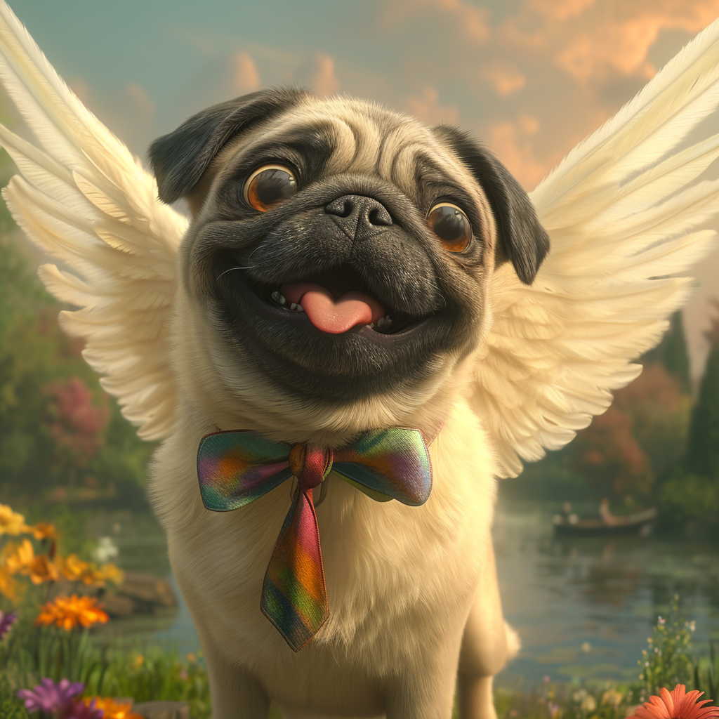 Rainbow Tie Angel Pug Diamond Art Kit