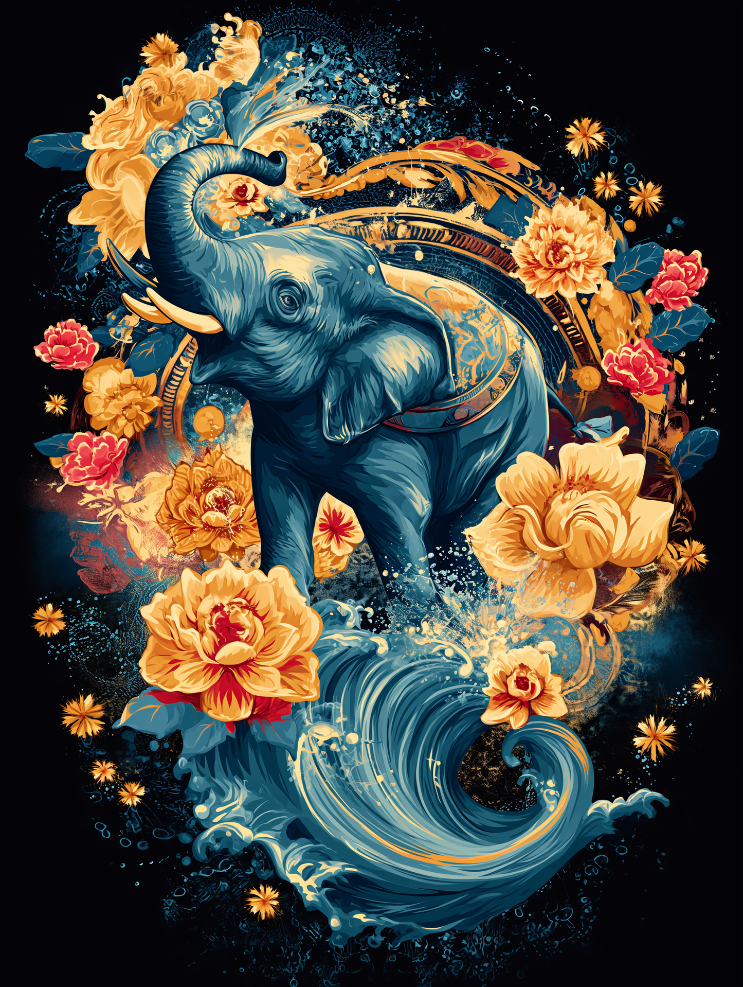Blue Elephant And Flowers Diamond Art Kit