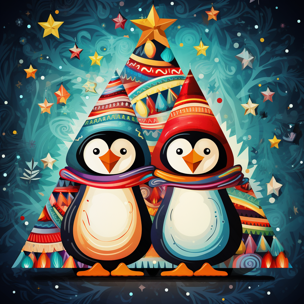 Abstract Star Christmas Tree Penguins Diamond Art Kit