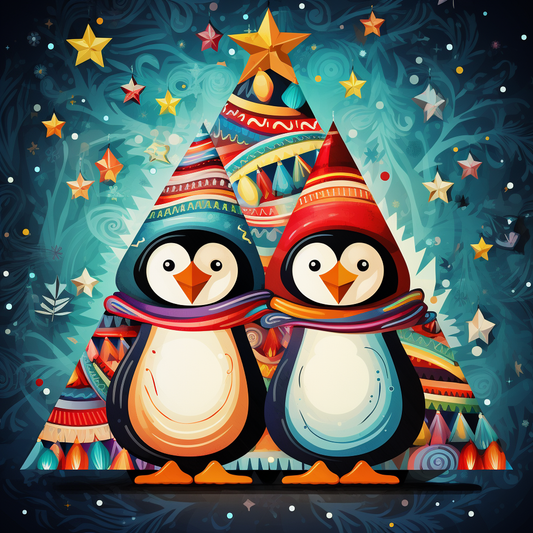 Abstract Star Christmas Tree Penguins Diamond Art Kit