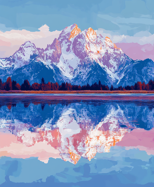 Snowy Mountain Water Reflection Diamond Art Kit