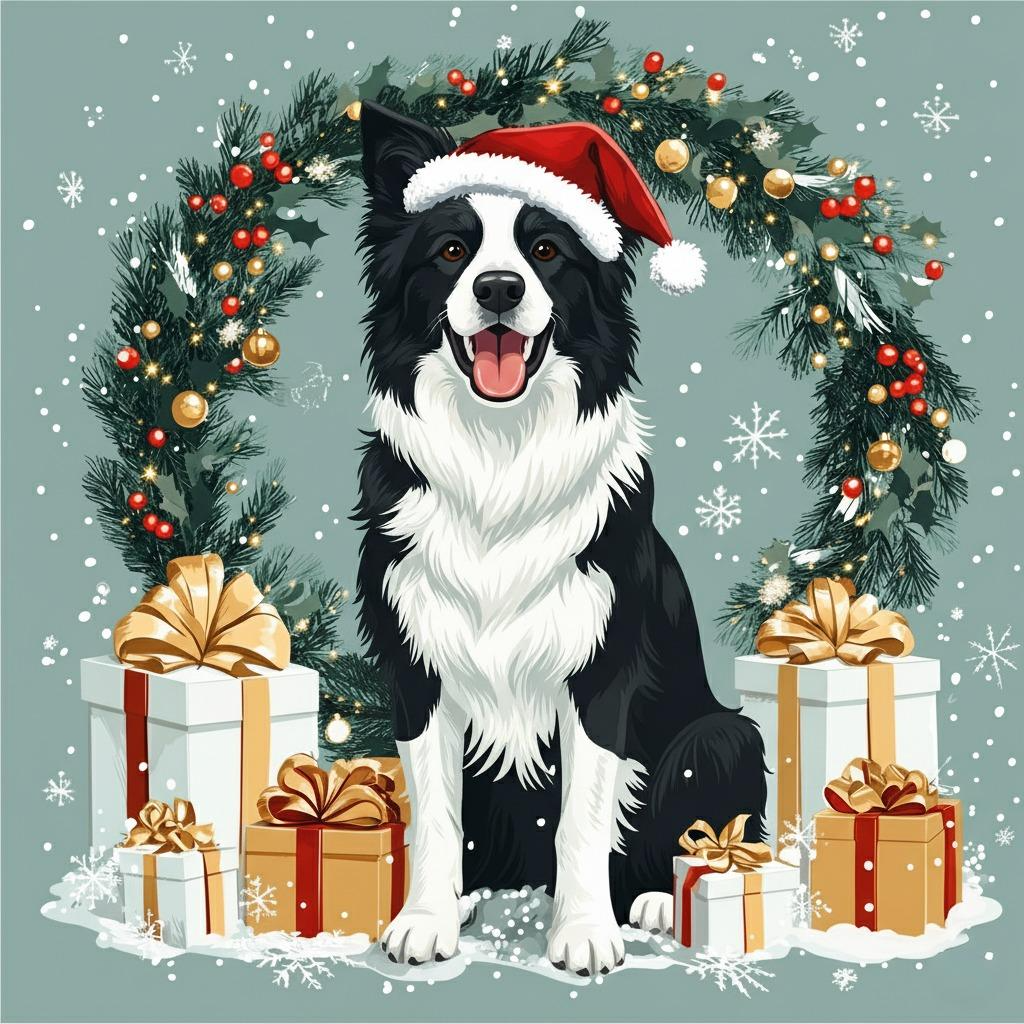 Christmas Arch Border Collie Diamond Art Kit