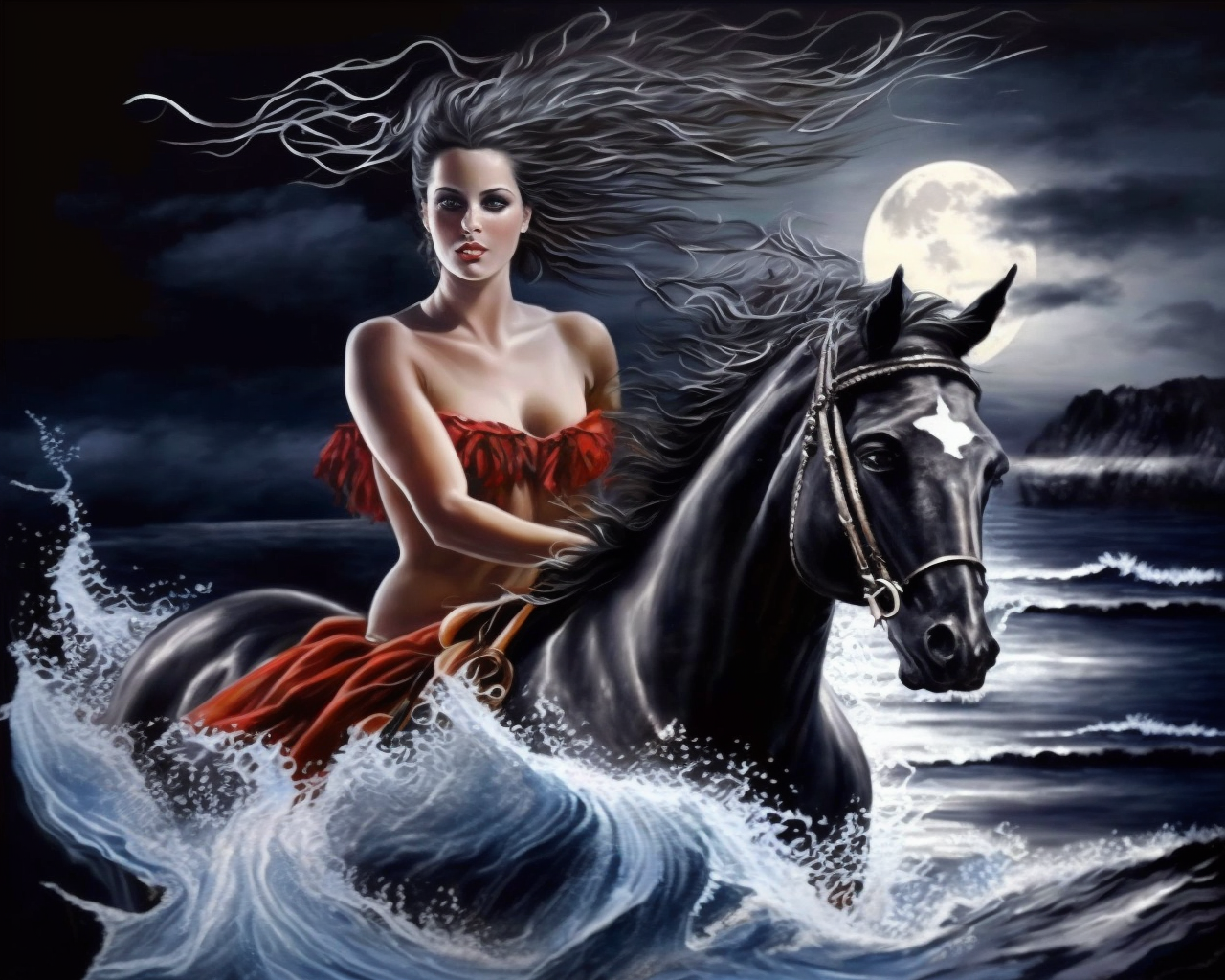 Blackhorse Woman Ocean Waves Diamond Art Kit