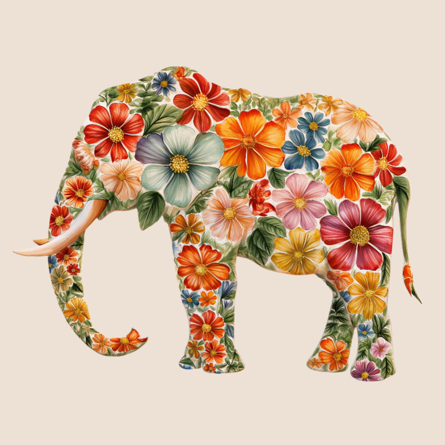 Elephant Shaped Of Flowers Diamond Art Kit