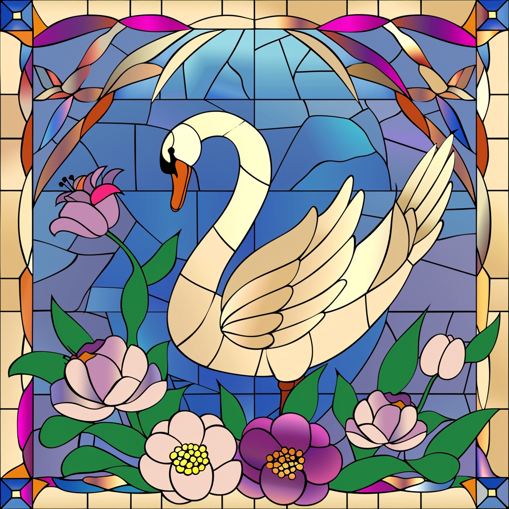 Blue Sky Swan Abstract Diamond Art Kit