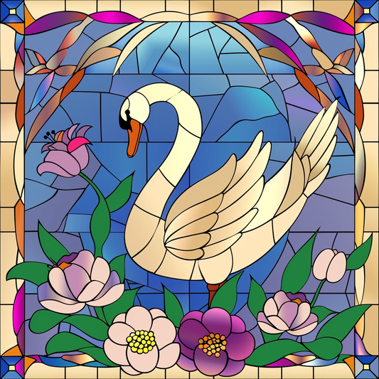 Blue Sky Swan Abstract Diamond Art Kit