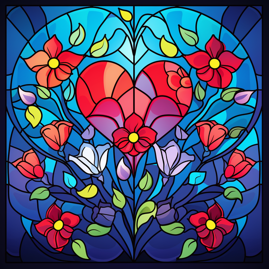 Heart And Flowers Abstract Diamond Art Kit