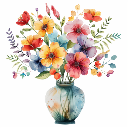 Vase Of Flowers Watercolor Diamond Art Kit