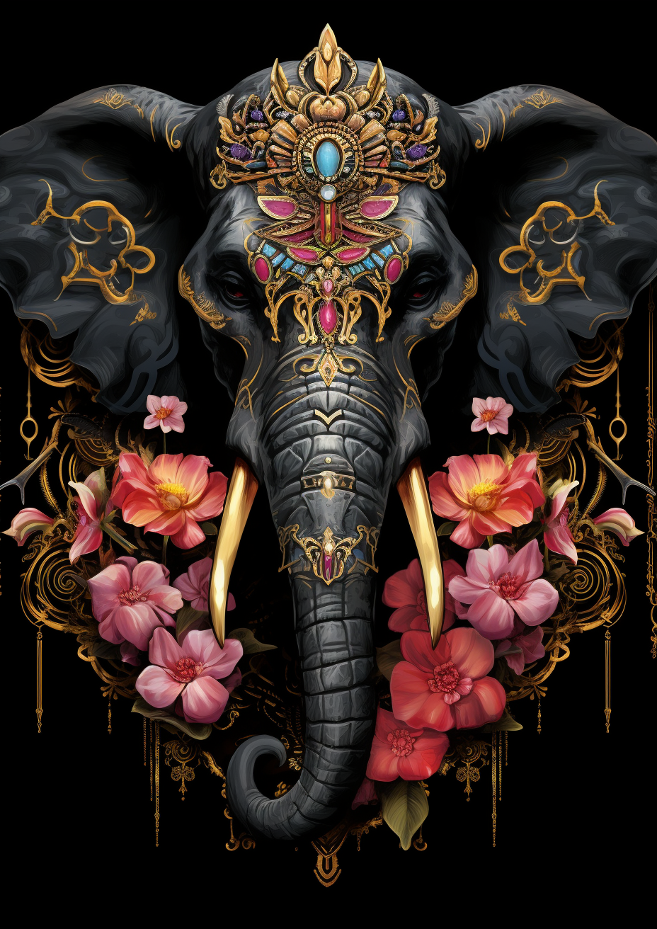 Black Elephant Flowers Diamond Art Kit