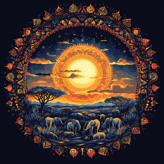 Elephants On Safari Circle Diamond Art Kit