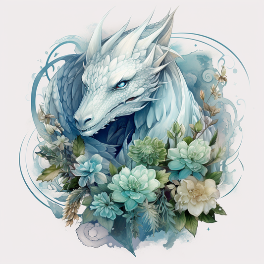 Light Blue Dragon Flowers Diamond Art Kit