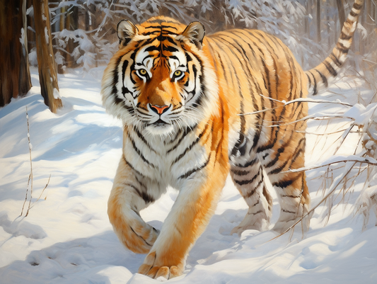 Tiger Walking In The Snow Diamond Art Kit