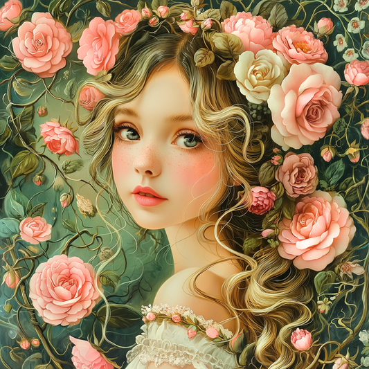 Girl In Twinning Flowers Diamond Art Kit