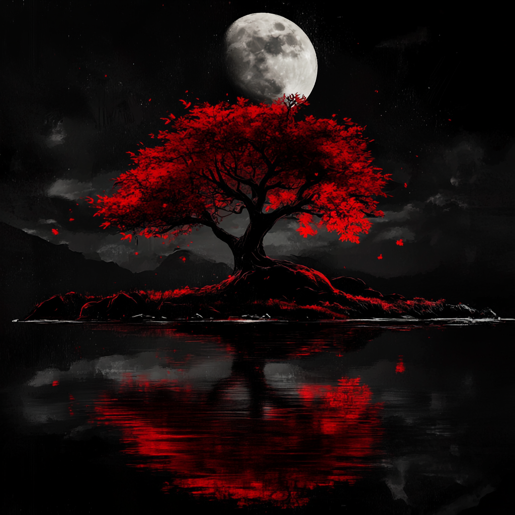 Red Tree Moon Eclipsing Diamond Art Kit