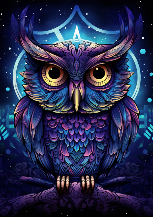 Purple Blue Abstract Owl Diamond Art Kit