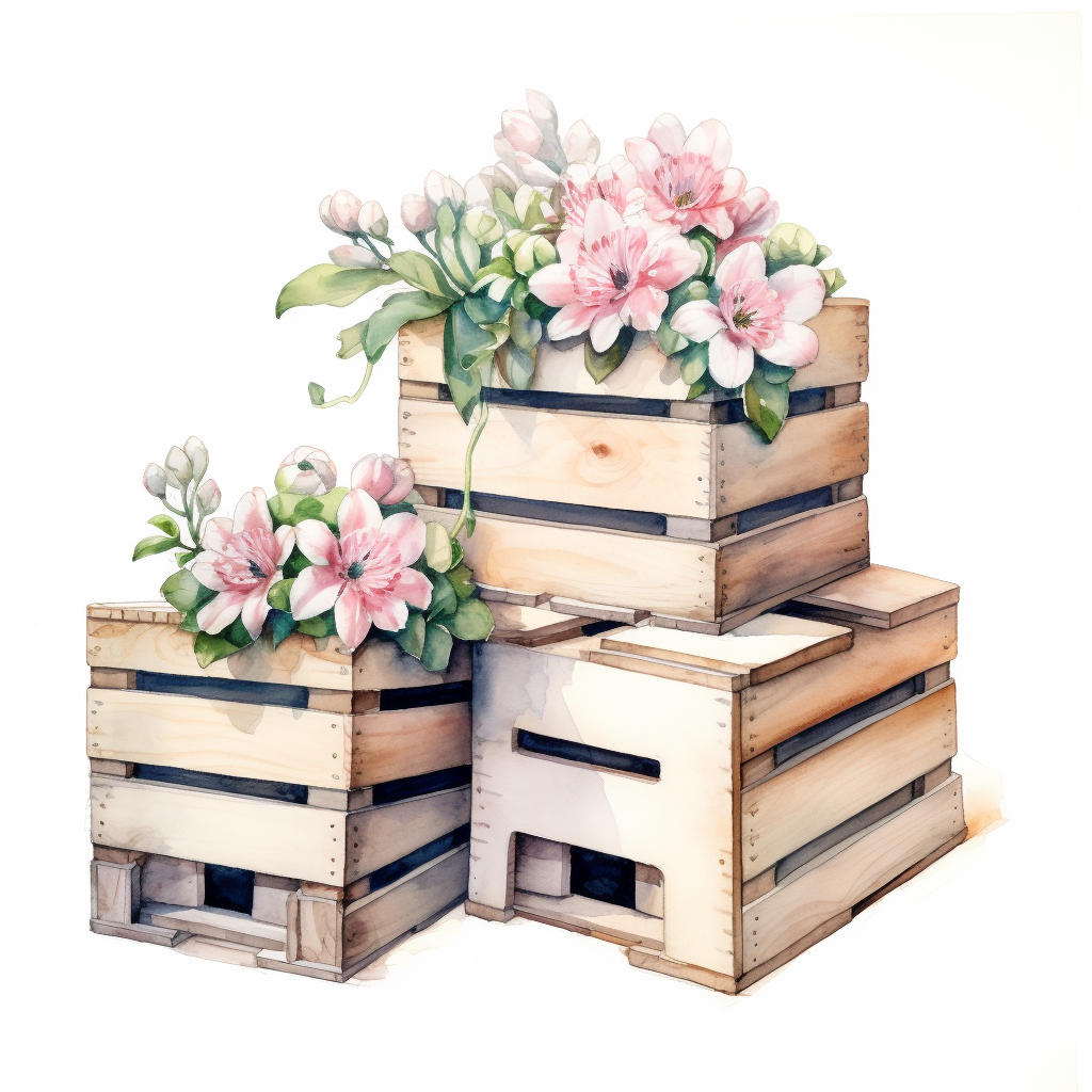 Pink Flower Wood Crates Diamond Art Kit