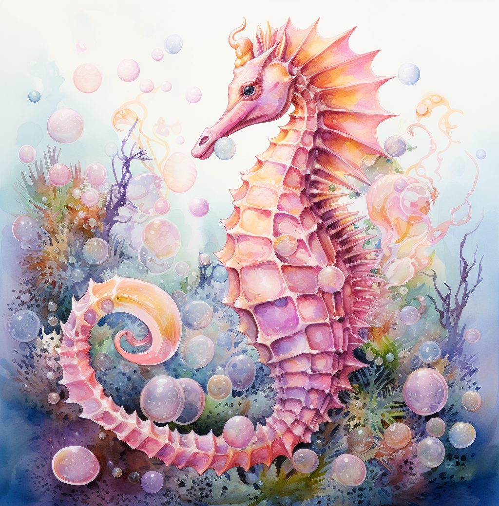 Yellow Pink Abstract Seahorse Bubbles Diamond Art Kit