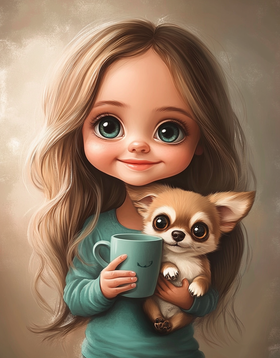 Green Shirt Girl Puppy Diamond Art Kit