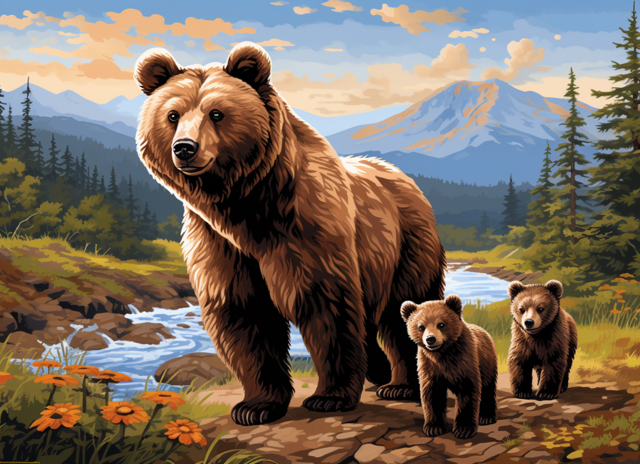 Bear And Two Cubs Diamond Art Kit