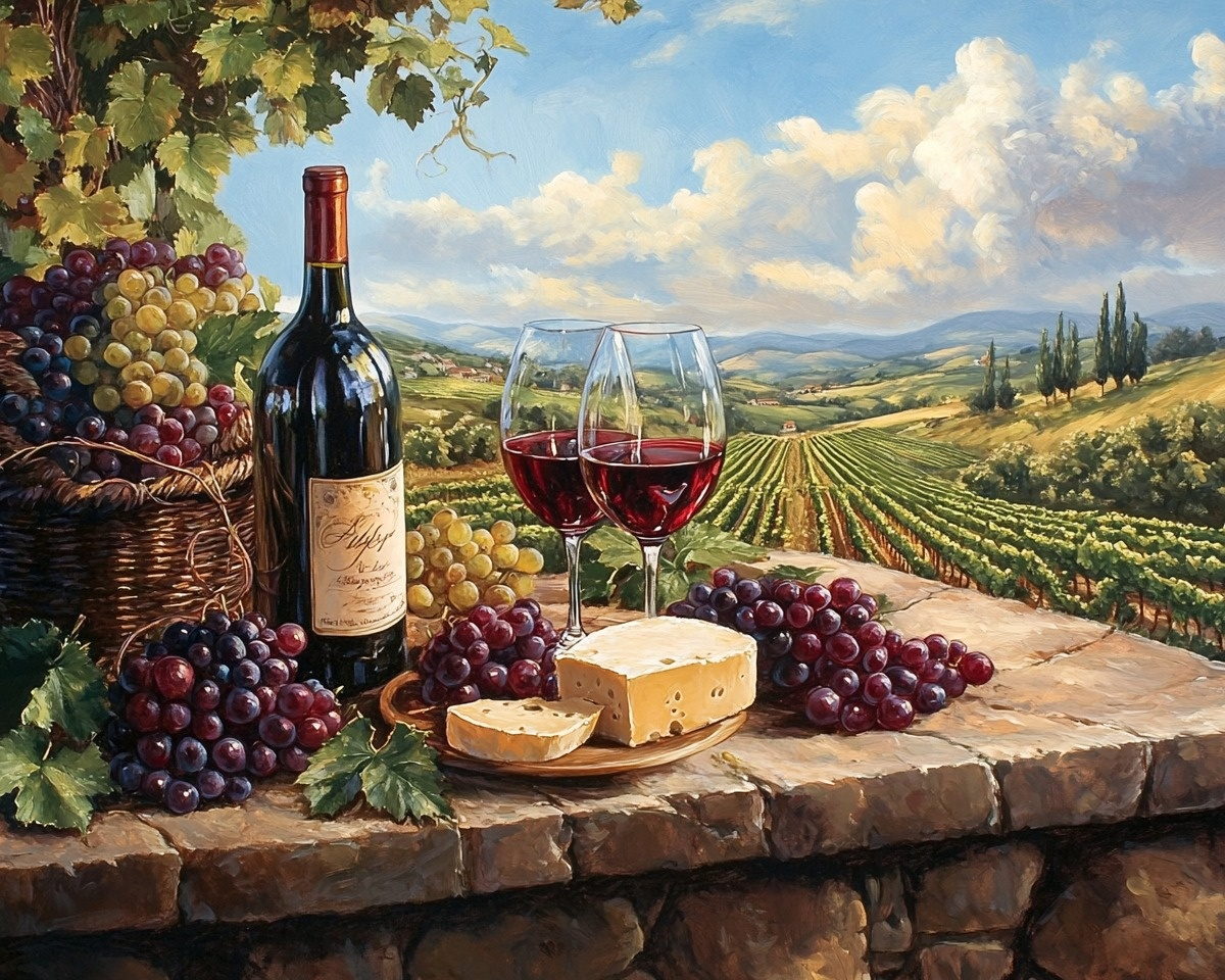 Wine And Cheese At The Vineyard Diamond Art Kit