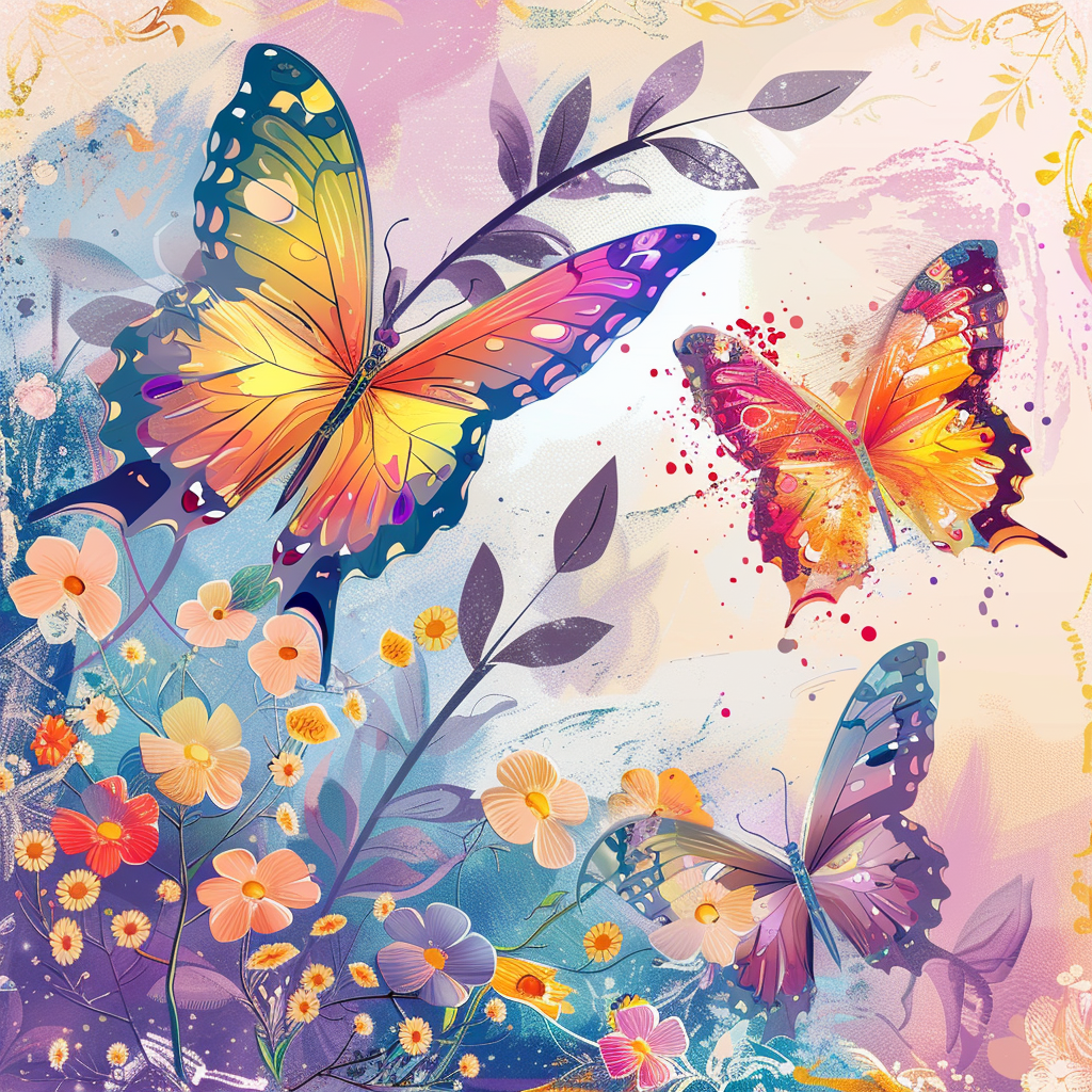 Three Butterflies Flowers Diamond Art Kit