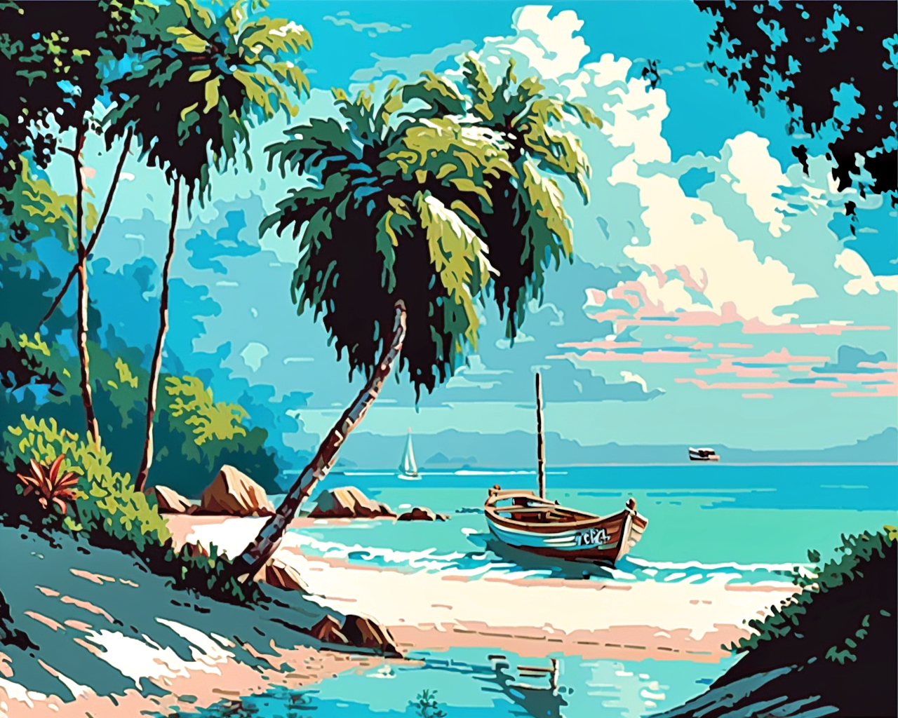 Palm Tree Boat Diamond Art Kit