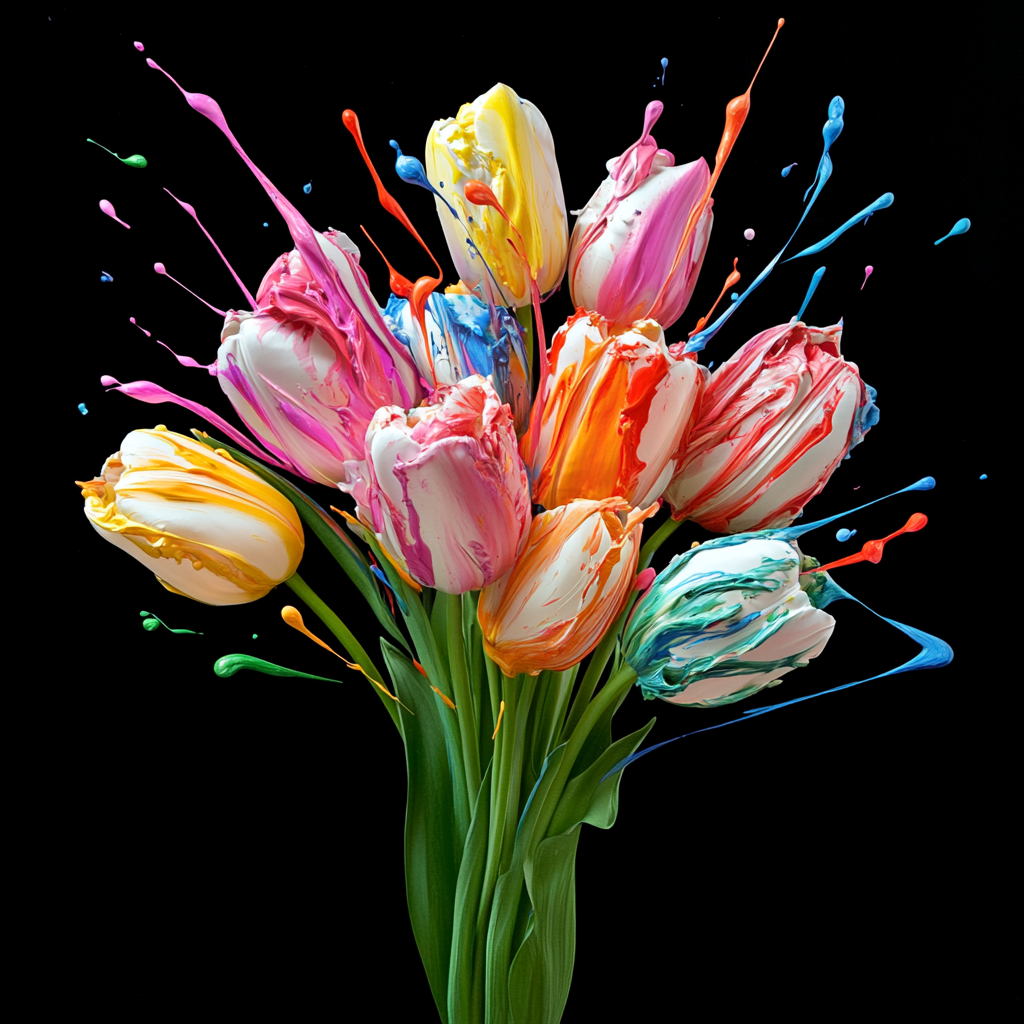 Painted And Splattered Tulips Diamond Art Kit