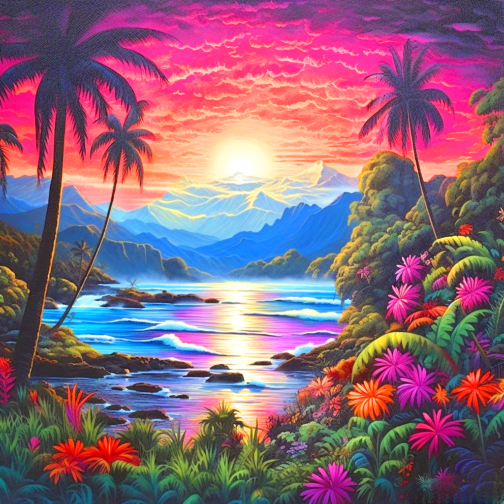 Mountain Sunset Tropical Paradise Diamond Art Kit