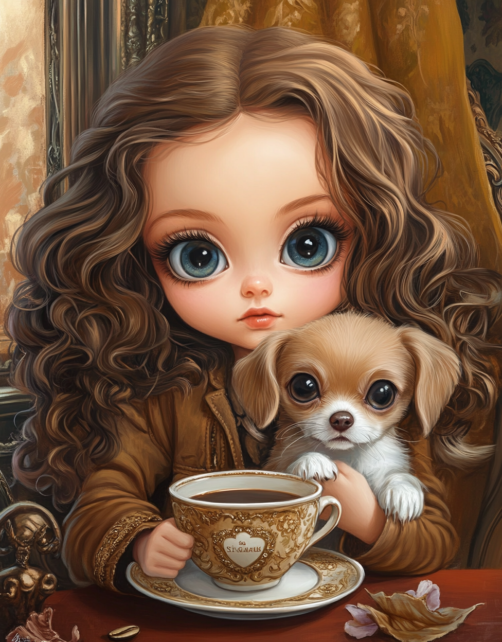 Girl Coffe Puppy Diamond Art Kit